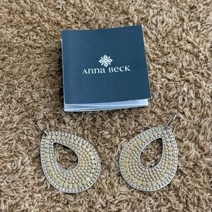 Anna Beck 925 Sterling Silver Two Tone Teardrop Earrings Large